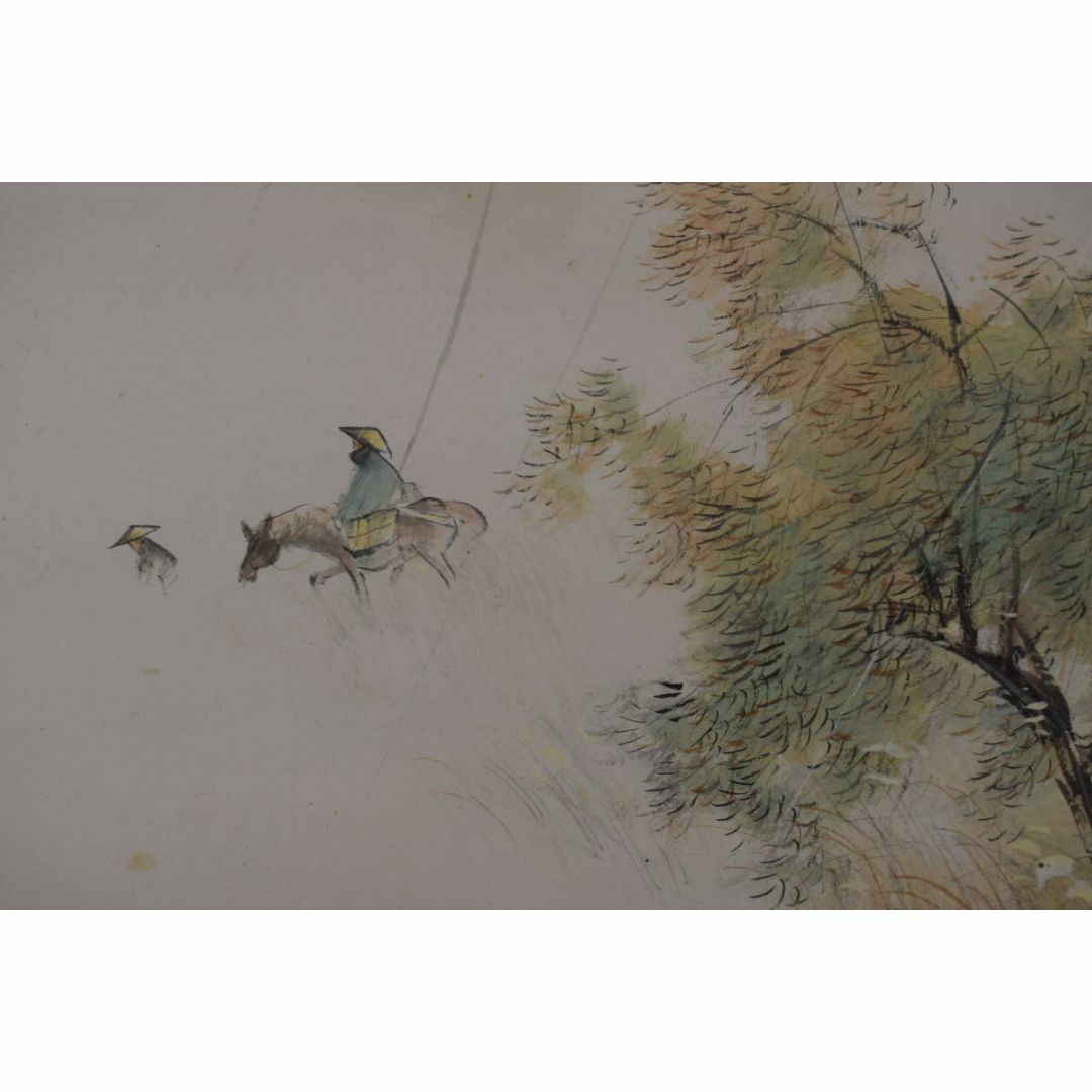 真作/林文塘/首秋行旅図/秋景山水人物図/横物/掛軸☆宝船☆Y-287 真作/林文塘/首秋行旅図/秋景山水人物図/横物/掛軸☆宝船☆Y-287
