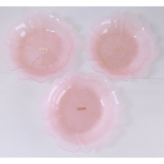 【新品未使用品】BYRON☆フロストガラス フラワー ピンク プレート 小皿(食器)