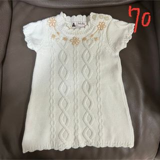 ベビーギャップ(babyGAP)の値下げ！美品！ベビーギャップ　半袖ニット風トップス　チュニック　70　ホワイト(ニット/セーター)