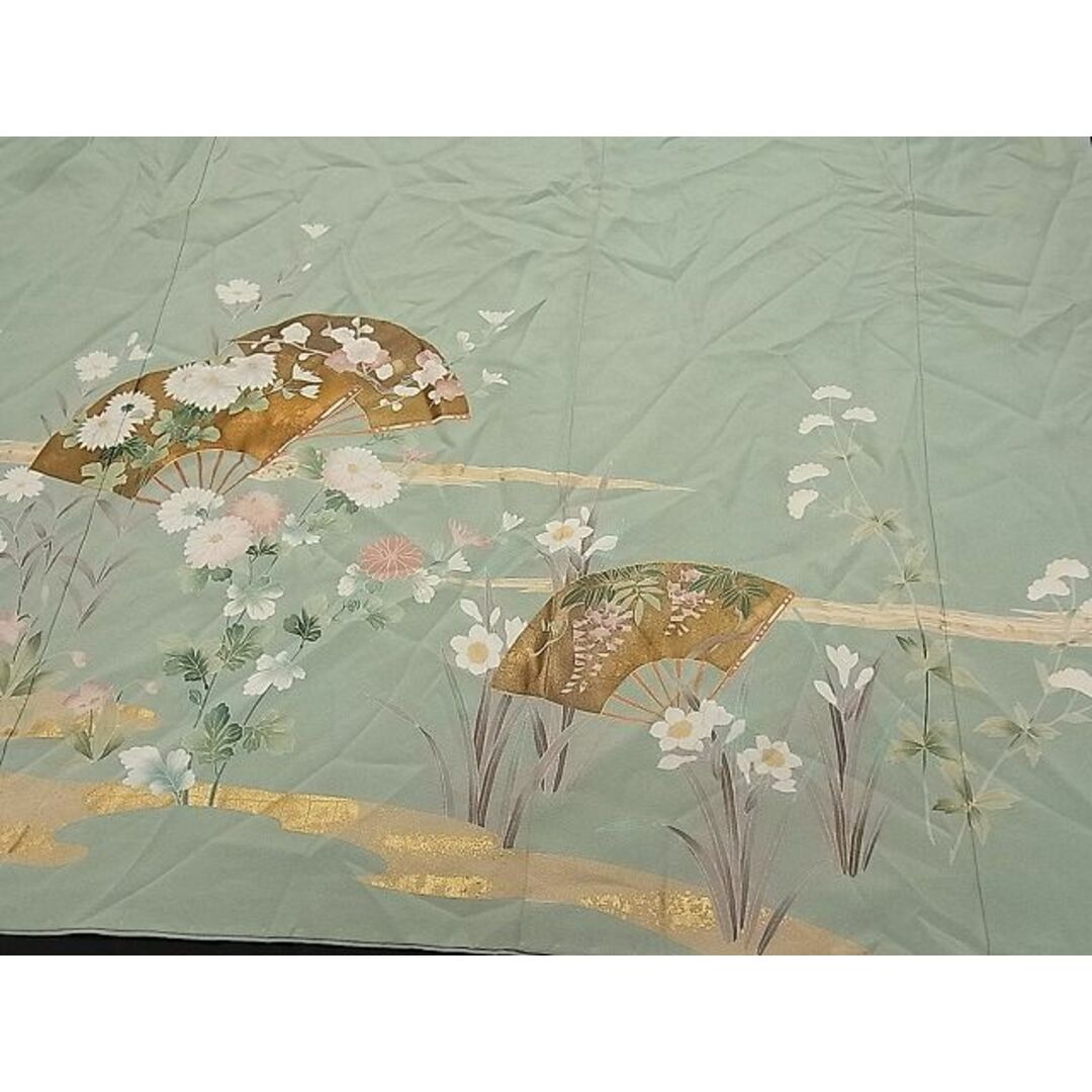 平和屋1■訪問着　駒刺繍　扇面草花文　金彩　逸品　ua7022 レディースの水着/浴衣(着物)の商品写真