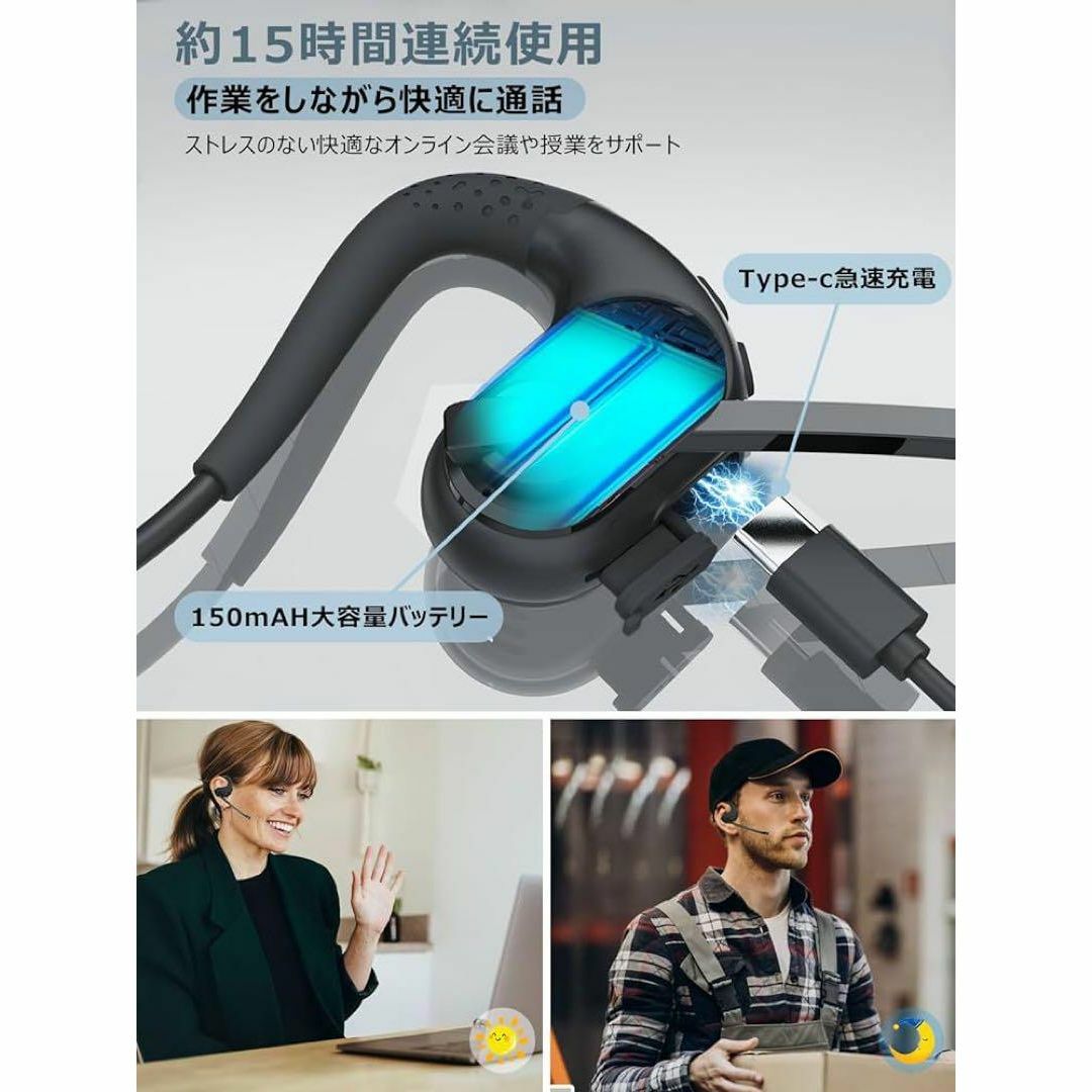 Bluetooth ヘッドセット ノイズキャンセリング マイク 防水 運転 在宅 スマホ/家電/カメラのオーディオ機器(ヘッドフォン/イヤフォン)の商品写真
