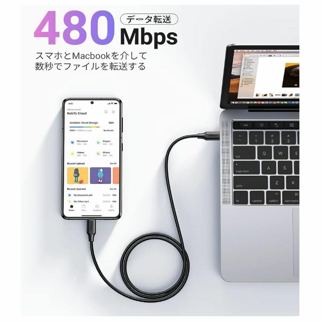 USB Type-C 充電ケーブル 1m USB-C PD 100W f1z スマホ/家電/カメラのスマートフォン/携帯電話(バッテリー/充電器)の商品写真