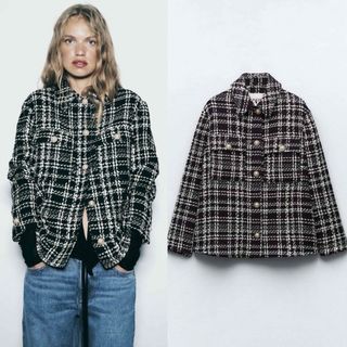 ザラ(ZARA)の新品 ZARA テクスチャー チェックシャツジャケット XSサイズ(その他)