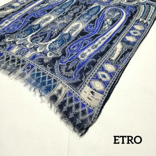 ETRO  ストール    130×38   薄手 ペイズリー ブルー