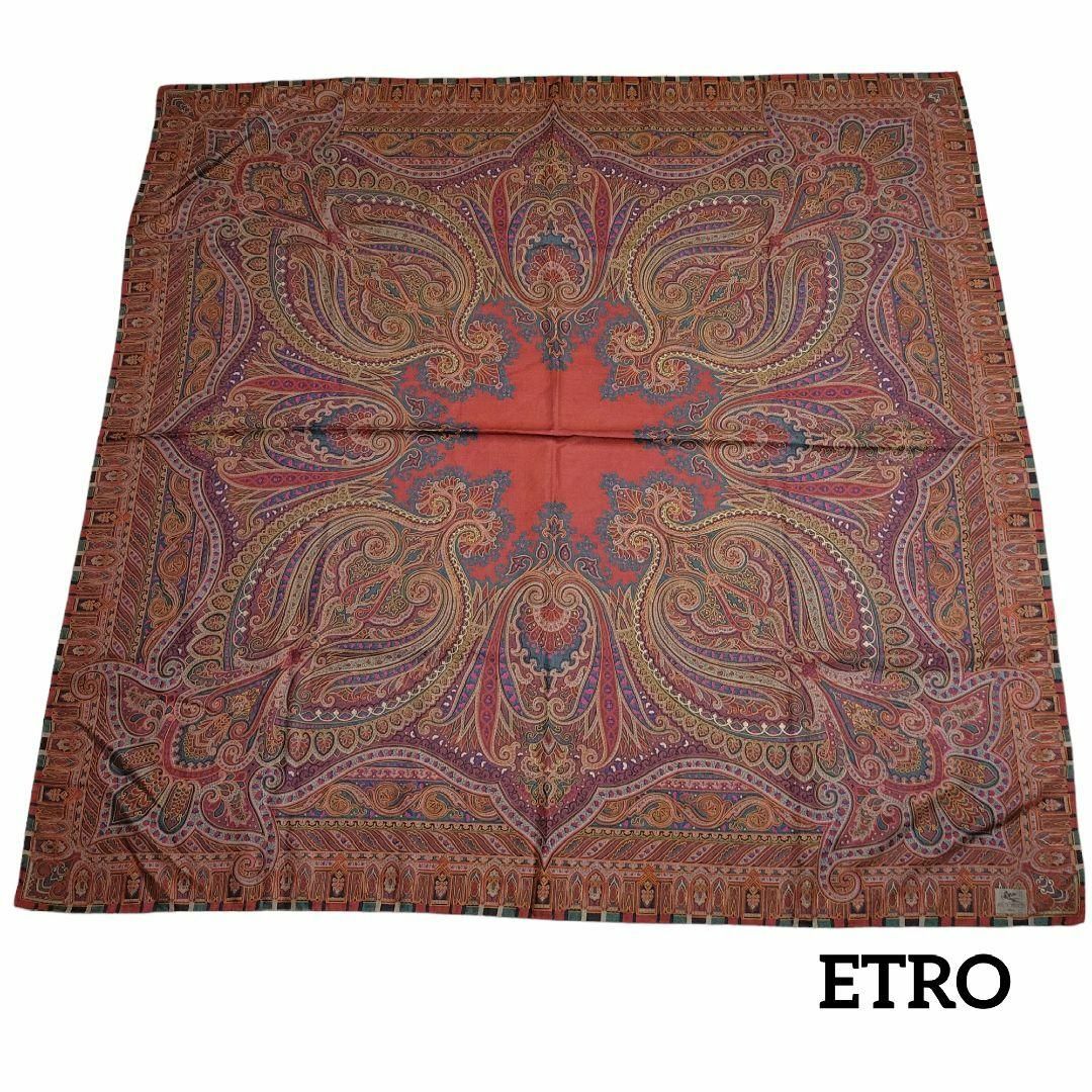ETRO(エトロ)の【美品】ETRO スカーフ 特大 133×133 厚手 ペイズリー ダークレッド レディースのファッション小物(バンダナ/スカーフ)の商品写真