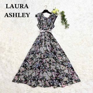 ローラアシュレイ(LAURA ASHLEY)の極美品 希少サイズ ローラアシュレイ ノースリーブワンピース 総柄 花柄 XL(ロングワンピース/マキシワンピース)