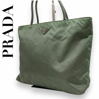 プラダ(PRADA)の良品 PRADA プラダ　o ハンドバッグ　ナイロン　三角ロゴ　カーキ　緑(ハンドバッグ)