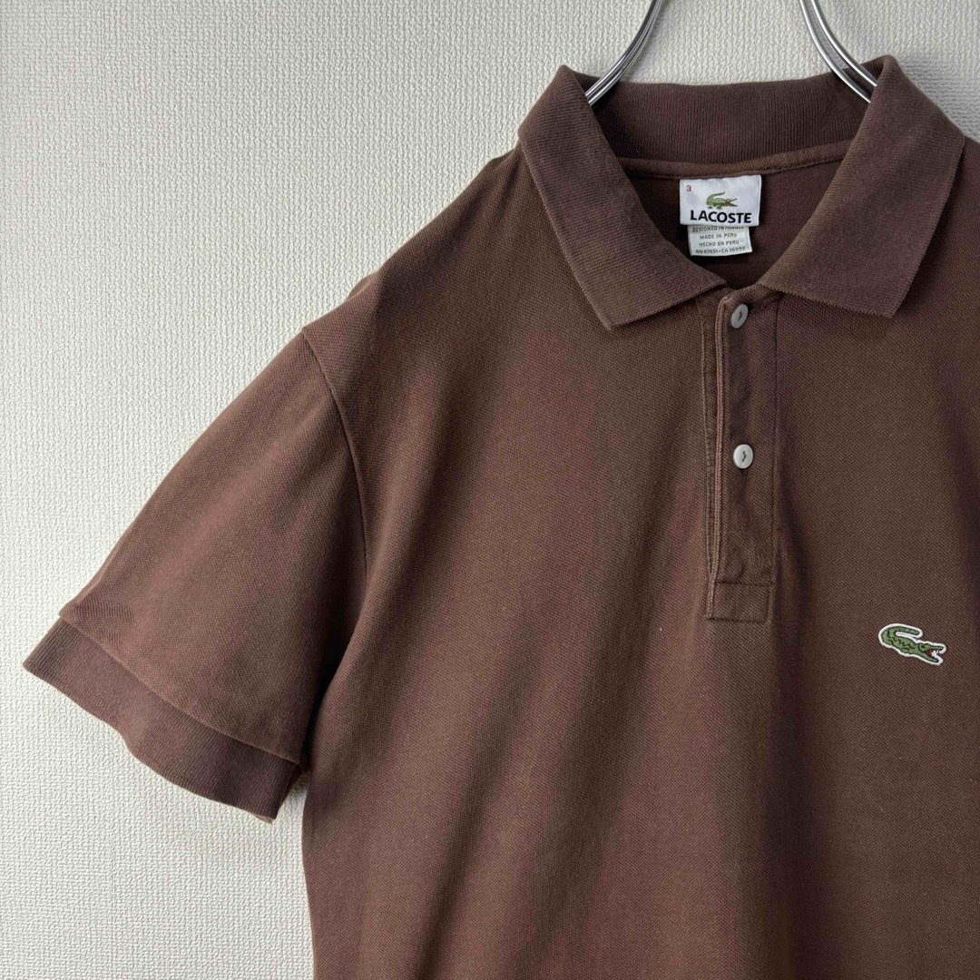 LACOSTE(ラコステ)のLACOSTE ラコステ　ポロシャツ　半袖　ブラウン　茶　サイズ3 S M　古着 メンズのトップス(ポロシャツ)の商品写真