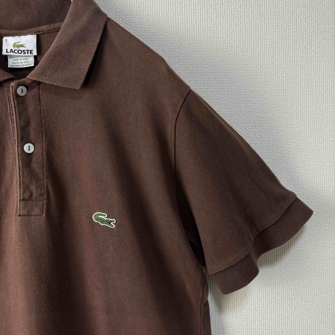 LACOSTE(ラコステ)のLACOSTE ラコステ　ポロシャツ　半袖　ブラウン　茶　サイズ3 S M　古着 メンズのトップス(ポロシャツ)の商品写真