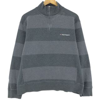 トミーヒルフィガー(TOMMY HILFIGER)の古着 トミーヒルフィガー TOMMY HILFIGER リバースウィーブタイプ ボーダー柄 ハーフジップスウェットシャツ トレーナー メンズM /eaa431458(スウェット)