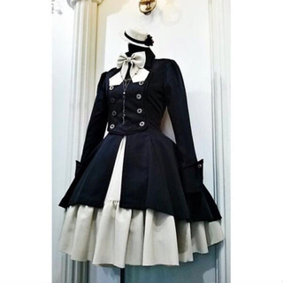 12500円○L  軍服ワンピース　ブラック(ミニワンピース)