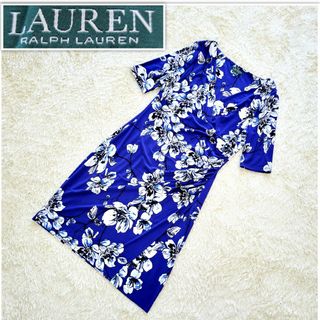 ラルフローレン(Ralph Lauren)の大きいサイズXL ボタニカル　花柄　カシュクール　ノースリーブ　ワンピース(ひざ丈ワンピース)