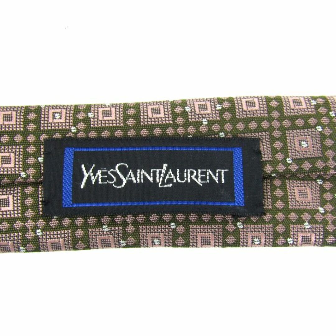 Saint Laurent(サンローラン)のイヴ・サンローラン ブランドネクタイ チェック柄 スクエア柄 シルク 日本製 メンズ カーキ YVES SAINT LAURENT メンズのファッション小物(ネクタイ)の商品写真