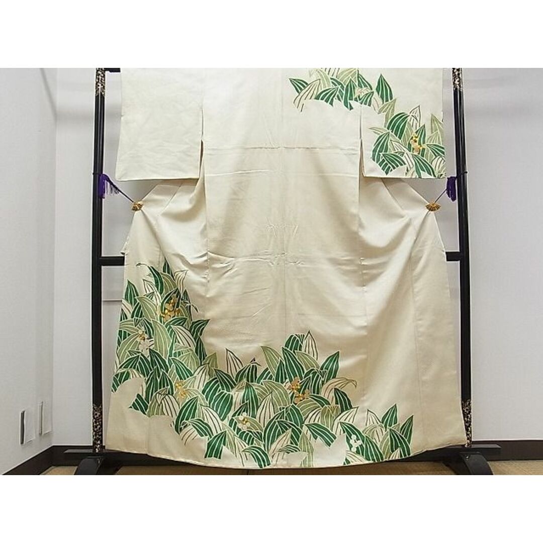 平和屋1■訪問着　駒刺繍　草木文　金彩　逸品　ch6545 レディースの水着/浴衣(着物)の商品写真