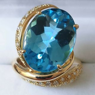 ダイヤモンド×ブルートパーズ リング K18YG 19.53ct 14.6g(リング(指輪))