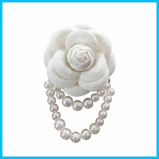 【色: 白】真珠カメリア花コサージュ素敵なフラワーパール胸飾り お祭り 卒業式 (その他)