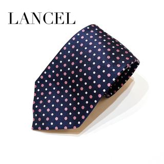 ランセル(LANCEL)のランセル　ネクタイ　ネイビー　メンズ　スーツ　ブランドネクタイ　ドット柄　ピンク(ネクタイ)