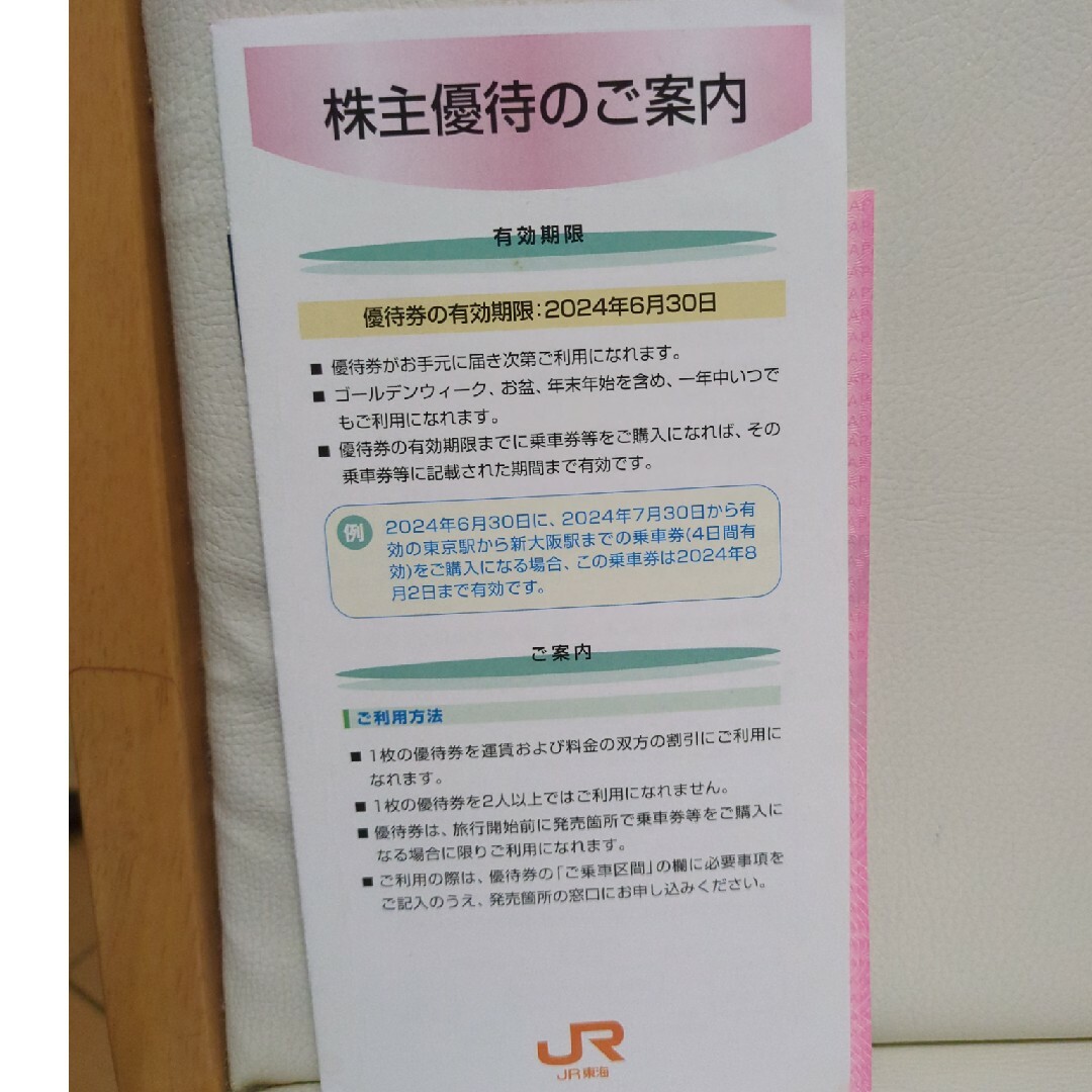 JR(ジェイアール)のJR東海 株主優待4枚セット チケットの乗車券/交通券(鉄道乗車券)の商品写真