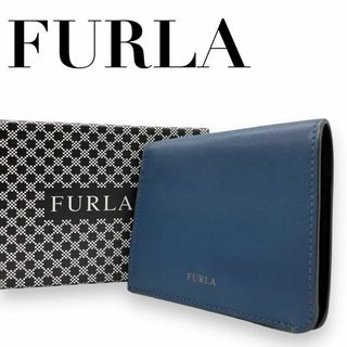 フルラ(Furla)のFURLA フルラ　w2 二つ折り財布　　コンパクト　ウォレット　ブルー　レザー(Tシャツ(半袖/袖なし))