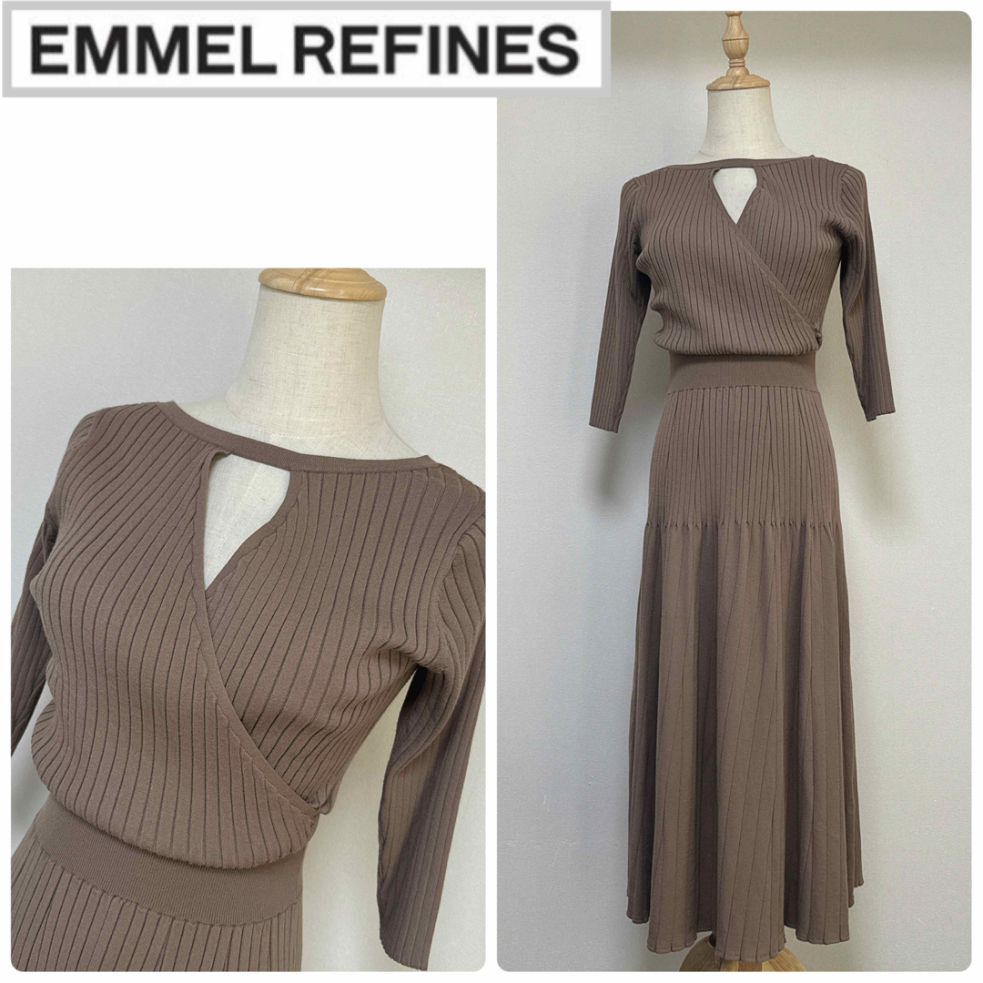 EMMEL REFINES(エメルリファインズ)のエメルリファインズ　カシュクールデザインニットワンピース レディースのワンピース(ロングワンピース/マキシワンピース)の商品写真