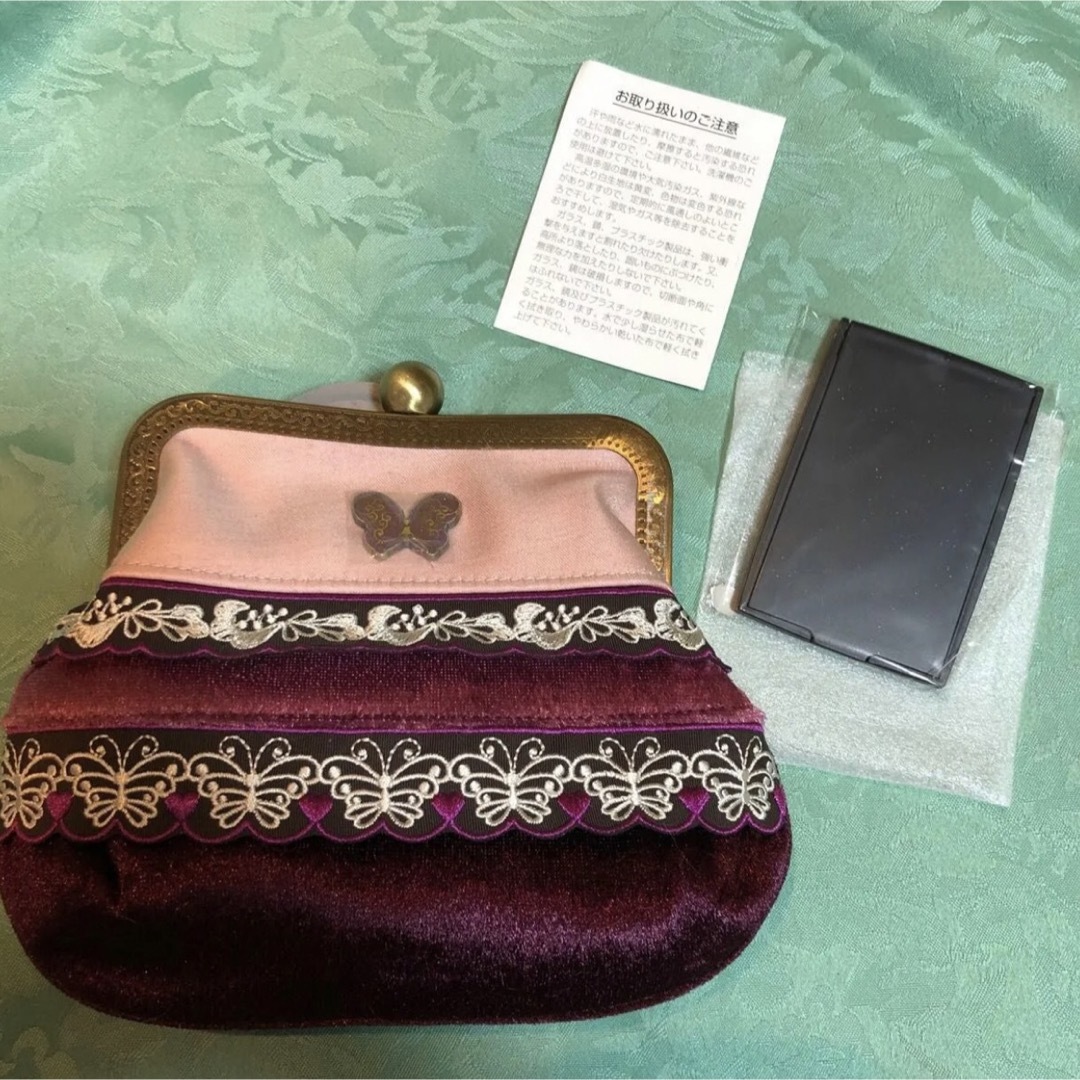 ANNA SUI(アナスイ)の新品　アナスイのピンクとパープルのがま口型　ポーチ　ミラー付き レディースのファッション小物(ポーチ)の商品写真