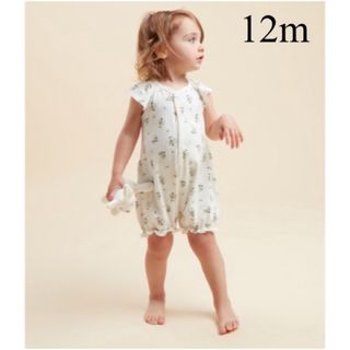 プチバトー(PETIT BATEAU)の新品 プチバトー 12m 74cm コットン リネン ロンパース フラワー(ロンパース)