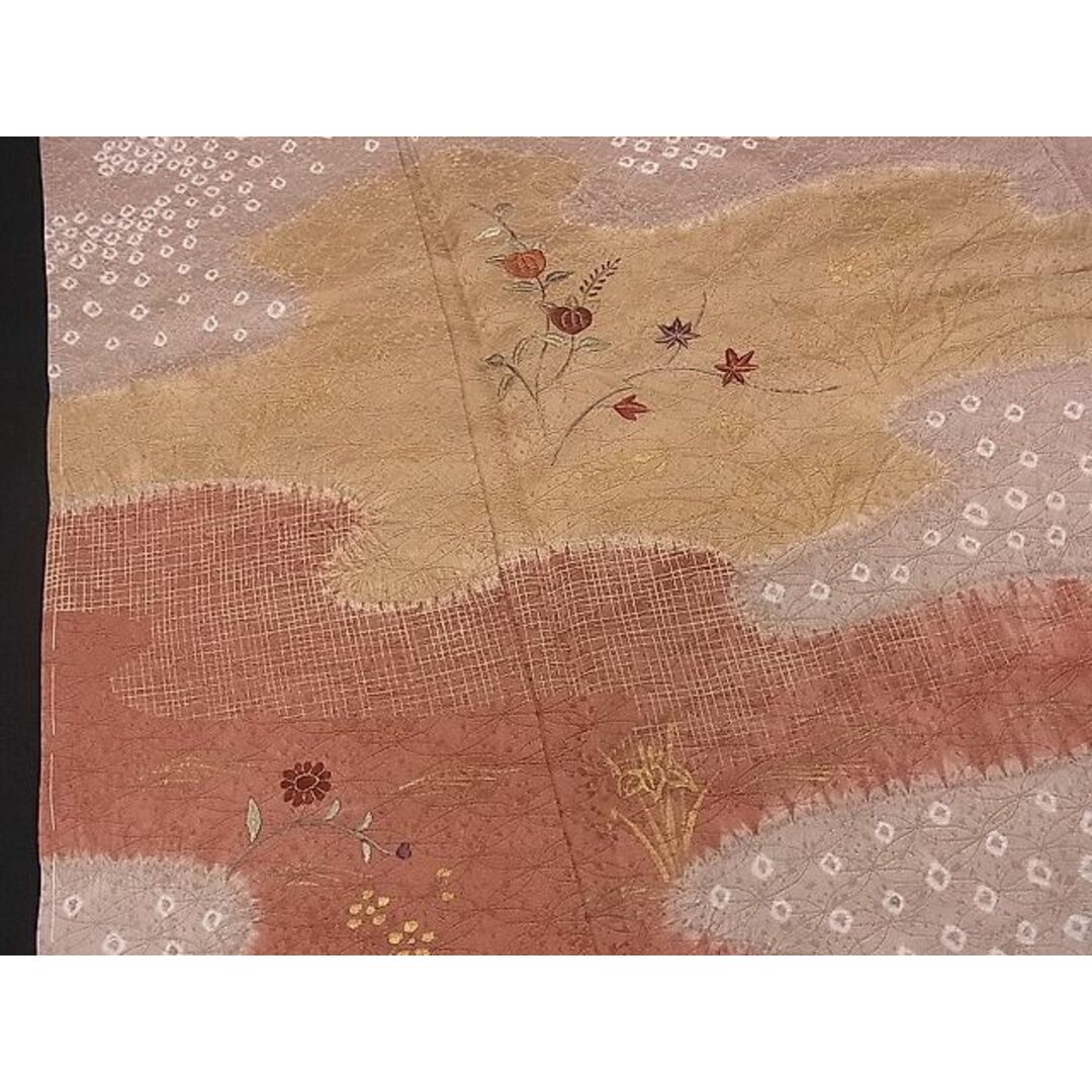 平和屋1■訪問着　刺繍　絞り　霞草花文　金彩　逸品　未使用　CAAA0939dy レディースの水着/浴衣(着物)の商品写真