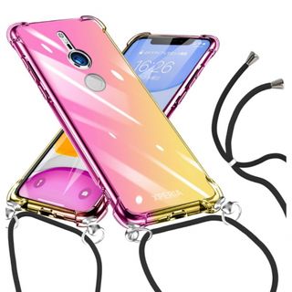 Xperia XZ3ケース ショルダーストラップ　グラデーション色ピンクゴールド(Androidケース)