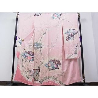 平和屋1■豪華振袖　扇面花鳥文　暈し染め　銀彩　逸品　1hy1693(振袖)