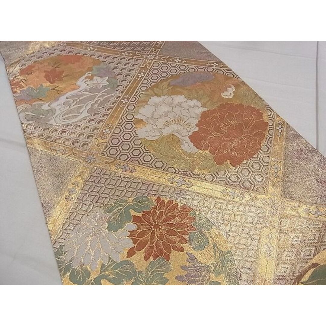 平和屋1■六通柄袋帯　天井草花丸文　金糸　逸品　CAAA2517ze レディースの水着/浴衣(帯)の商品写真