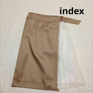 インデックス(INDEX)の美品 index インデックス プリーツスカート ミモレ丈 バイカラー レース(ロングスカート)