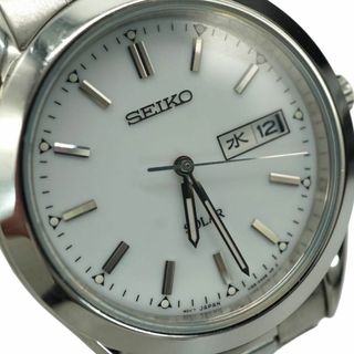 セイコー(SEIKO)の【稼働品】SEIKO セイコー ホワイト シルバー G2 ソーラー メンズ時計(金属ベルト)