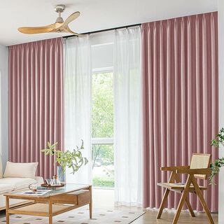 【色: ピンク】YASUBA カーテン 完全遮光 2枚セット 既成 幅100cm