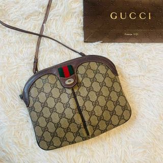 グッチ(Gucci)のGUCCI ショルダーバッグ ポシェット gg 金具 pvc シェリーライン 茶(ショルダーバッグ)