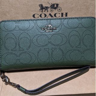 コーチ(COACH)のCOACH 長財布　シグネチャー濃いグリーン(財布)