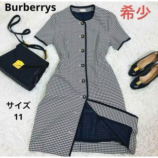 バーバリー(BURBERRY)の希少✨Burberrys 千鳥柄 金装飾ボタン ワンピース 11号(ひざ丈ワンピース)