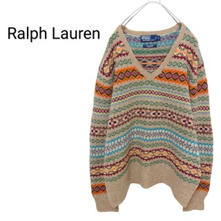 ラルフローレン(Ralph Lauren)の【Ralph Lauren】90's Vネック フェアアイル ニット A1771(ニット/セーター)