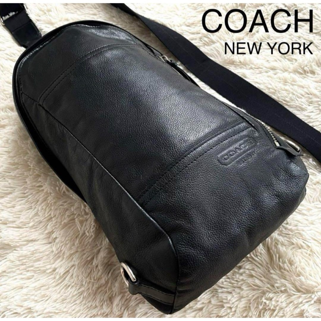 美品✨ coach コーチ ボディバッグ スリングバッグ トンプソン 黒 シボ革 | フリマアプリ ラクマ