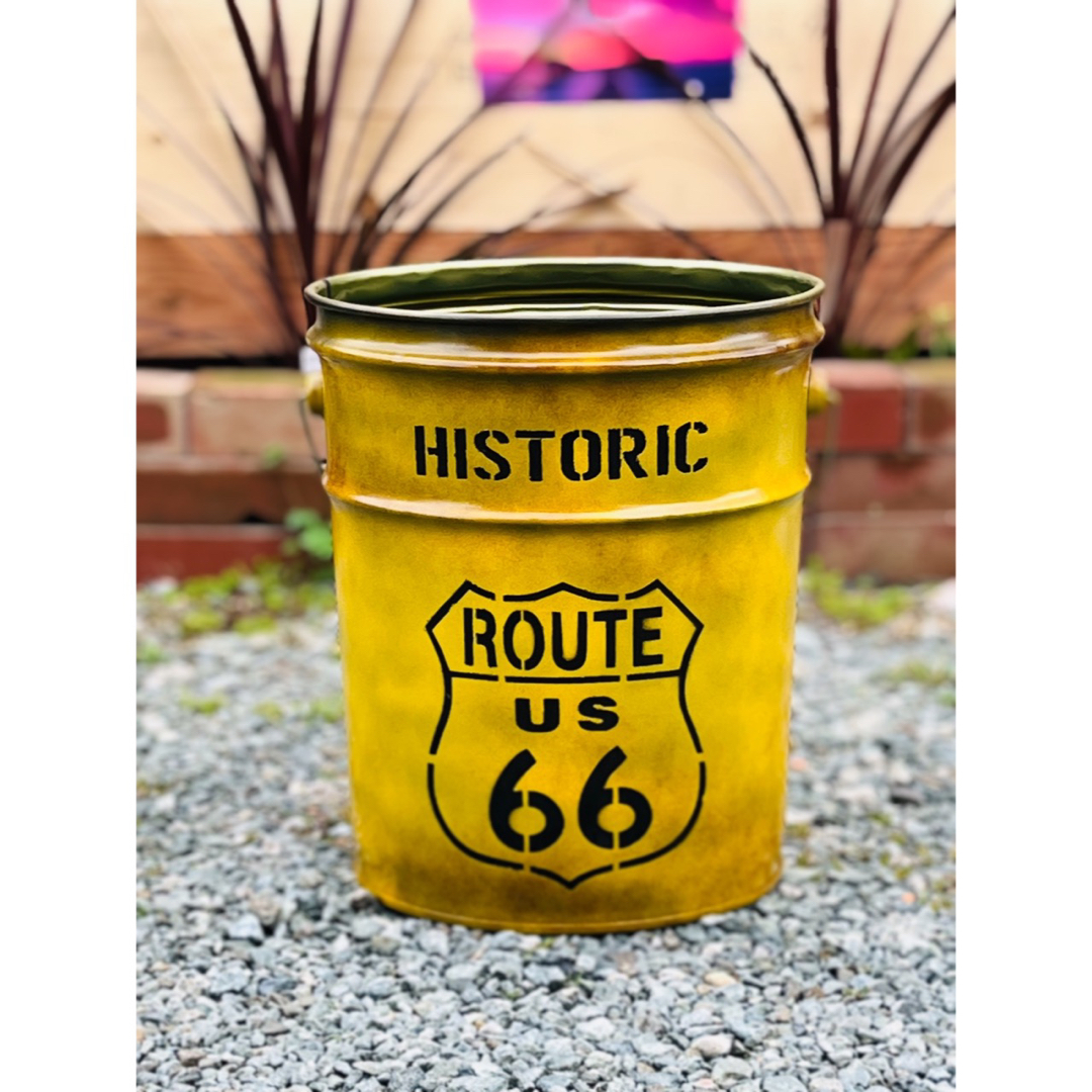 ペール缶リメイク ROUTE66イエロー ハンドメイドのインテリア/家具(インテリア雑貨)の商品写真