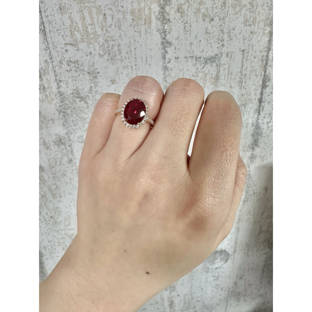 18金　ラボグロウン　ピジョンブラッド　ルビー　3ct モアサナイト　リング　 レディースのアクセサリー(リング(指輪))の商品写真