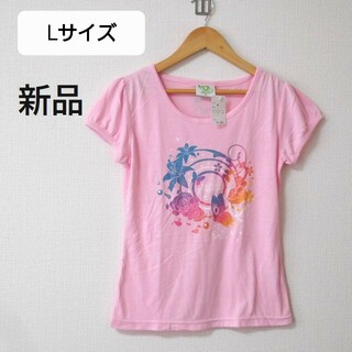 L サイズ 新品  半袖プリントＴシャツ　レディース ピンク 色　シャツ 夏服(Tシャツ(半袖/袖なし))