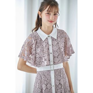 トッコクローゼット(TOCCO closet)のベルト付き配色ケープライクフラワーレースシャツワンピース(ロングワンピース/マキシワンピース)