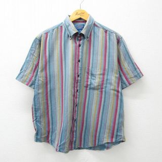 ペンドルトン(PENDLETON)のL★古着 ペンドルトン PENDLETON 半袖 シャツ メンズ 90年代 90s ボタンダウン 薄紺他 ネイビー ストライプ 24mar29 中古 トップス(シャツ)