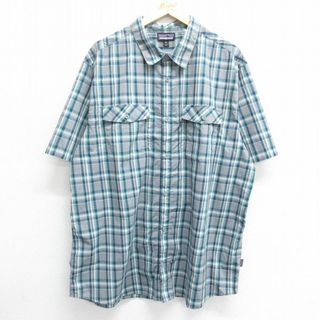 パタゴニア(patagonia)のXL★古着 パタゴニア patagonia 半袖 シャツ メンズ ロング丈 大きいサイズ グレー他 チェック 24mar29 中古 トップス(シャツ)