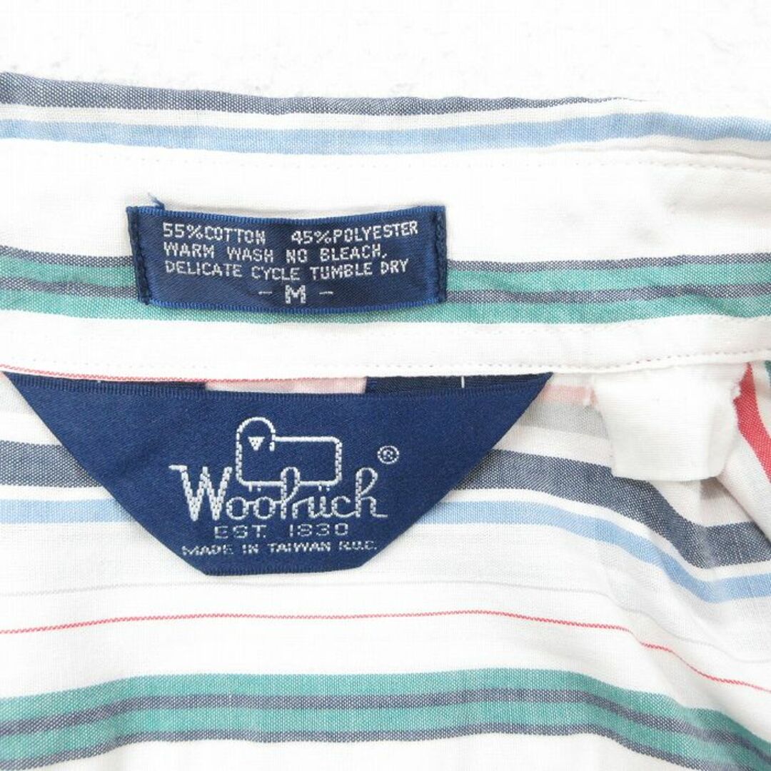 WOOLRICH(ウールリッチ)のM★古着 ウールリッチ WOOLRICH 半袖 シャツ メンズ 90年代 90s ボタンダウン 白他 ホワイト ストライプ 24mar29 中古 トップス メンズのトップス(シャツ)の商品写真