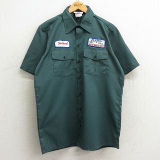 ディッキーズ(Dickies)のL★古着 ディッキーズ Dickies 半袖 ワーク シャツ メンズ 90年代 90s ワッペン 緑 グリーン 24mar29 中古 トップス(シャツ)