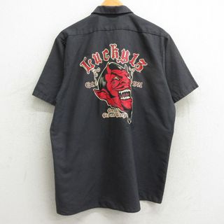 レッドキャップ(RED KAP)のXL★古着 レッドキャップ 半袖 ワーク シャツ メンズ 00年代 00s デビル ラッキー13 濃グレー 24mar29 中古 トップス(シャツ)