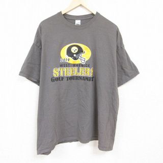 XL★古着 半袖 Tシャツ メンズ NFL ピッツバーグスティーラーズ 大きいサイズ コットン クルーネック グレー アメフト スーパーボウル 24mar29 中古(Tシャツ/カットソー(半袖/袖なし))