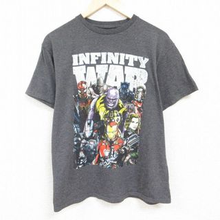 マーベル(MARVEL)のXL★古着 半袖 Tシャツ メンズ マーベル インフィニティウォー ウォーマシン サノス スターロード クルーネック 濃グレー 霜降り 24mar29 中古(Tシャツ/カットソー(半袖/袖なし))