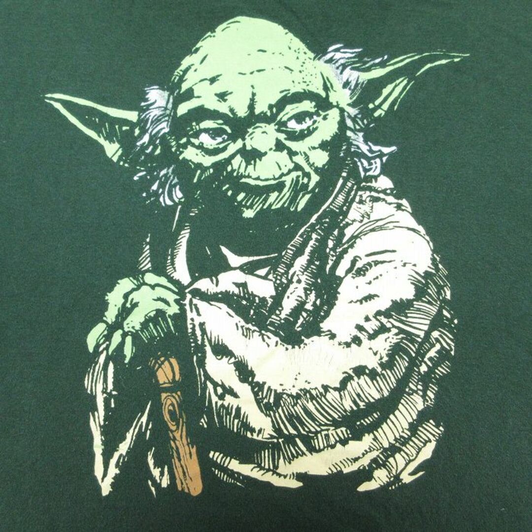 XL★古着 半袖 Tシャツ メンズ スターウォーズ STAR WARS ヨーダ コットン クルーネック 濃緑 グリーン 24mar29 中古 メンズのトップス(Tシャツ/カットソー(半袖/袖なし))の商品写真